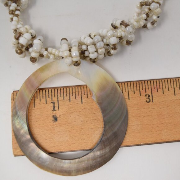 Handmade Shell Pendant Necklace Multi Strand Seed Beads Statement Beachy Mermaid - Picture 13 of 15